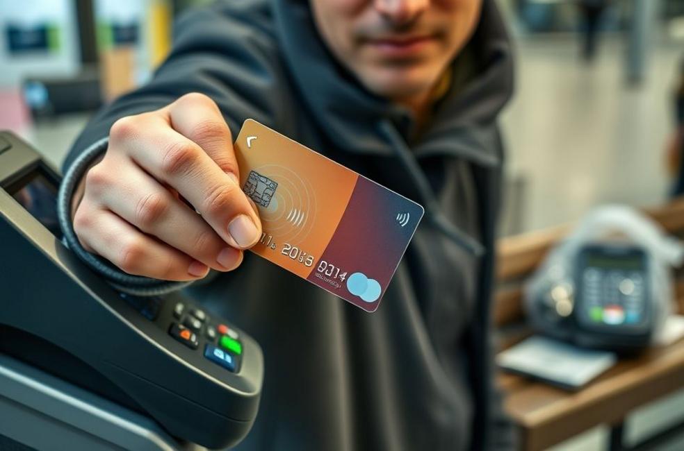 Imagem de destaque mostrando uso de cartão por aproximação com elementos de segurança e perícia.