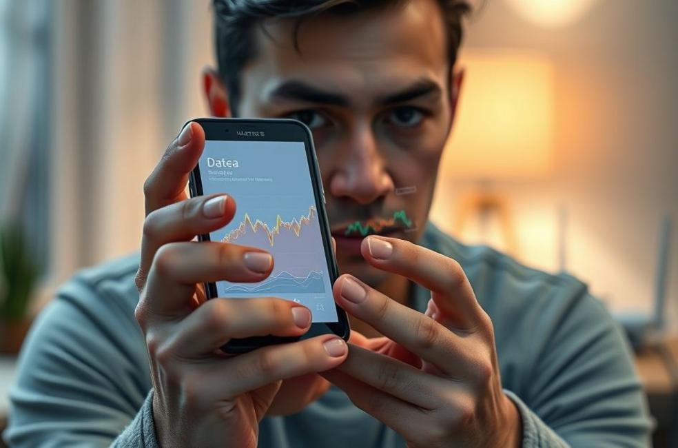 Usuário consultando painel de consumo de dados em smartphone, imagem representativa da gestão de franquia.