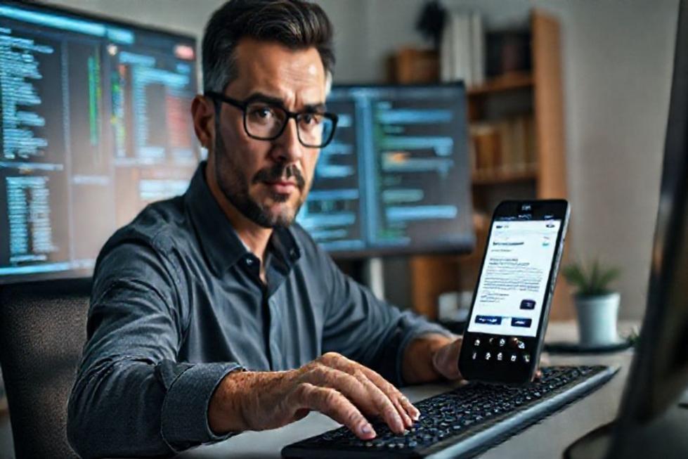 Profissional verificando múltiplos monitores com mapas de rede e logs, sugerindo investigação de pharming.