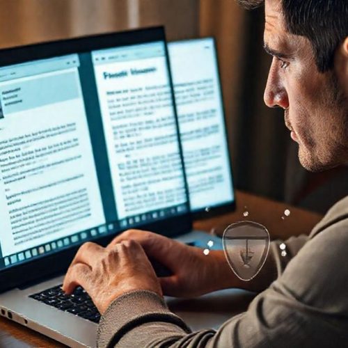 Consumidor avaliando oferta de desconto enquanto verifica implicações de privacidade dos dados.