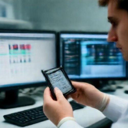 Capa ilustrativa com perito forense segurando um SSD enquanto monitores exibem dados reclamados por file carving.