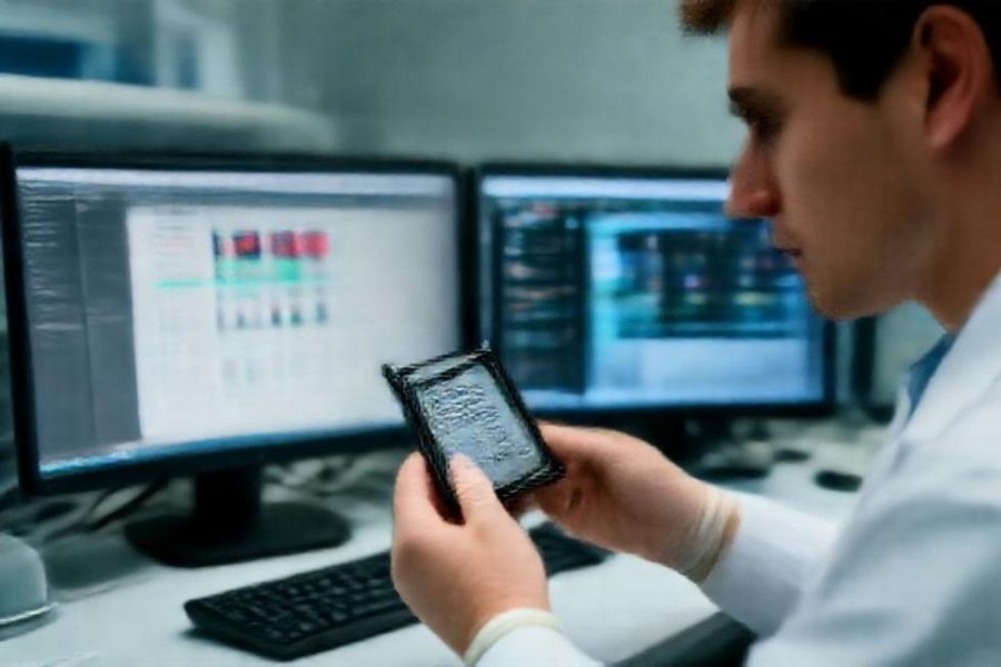 Capa ilustrativa com perito forense segurando um SSD enquanto monitores exibem dados reclamados por file carving.