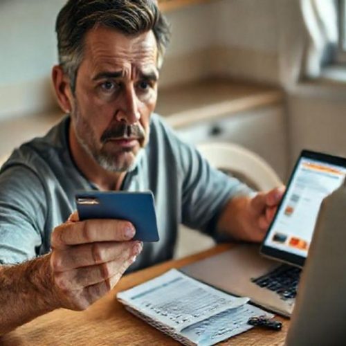 Consumidor analisando evidências após transação em e-commerce suspeito.