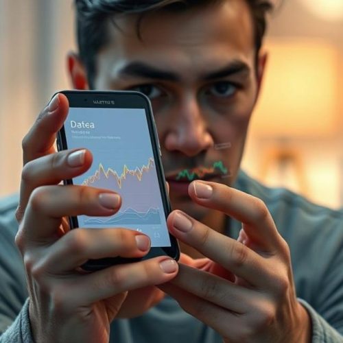 Usuário consultando painel de consumo de dados em smartphone, imagem representativa da gestão de franquia.