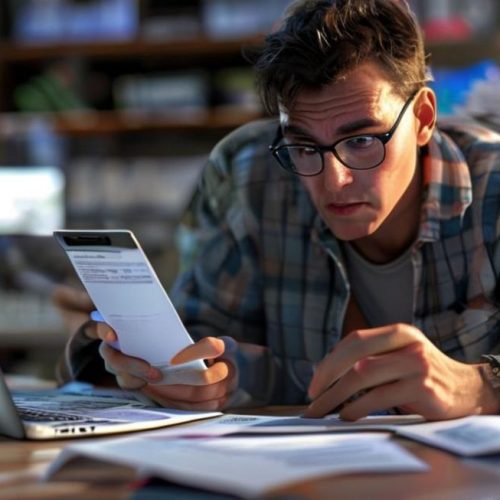 Imagem de capa mostrando um usuário conferindo extratos e interagindo com o celular diante do risco de golpe bancário.