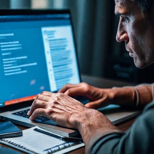Pessoa analisando alertas de segurança no notebook após suspeita de vazamento de dados