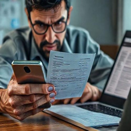 Imagem de capa mostrando usuário analisando prova de transferência por aplicativo com itens de perícia ao redor.